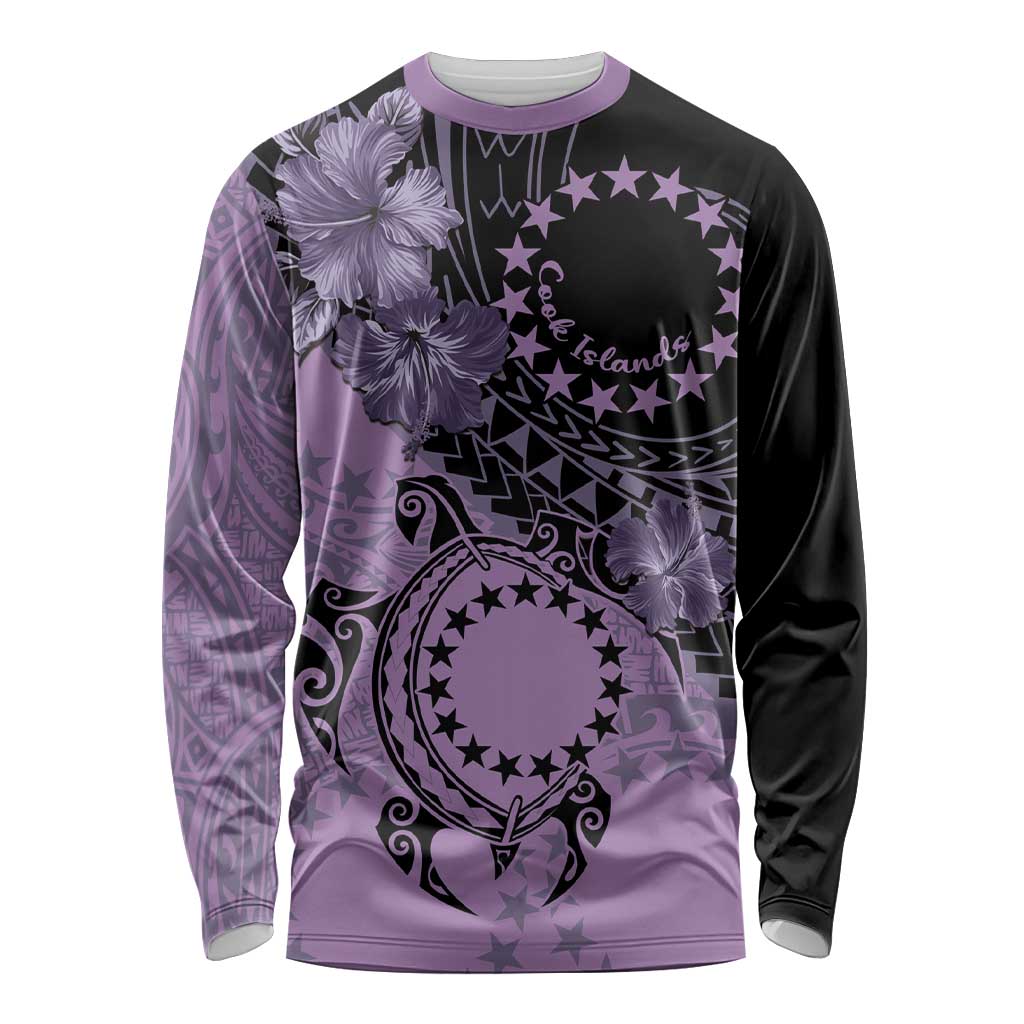 Cook Islands Turtle Long Sleeve Shirt Stars and Hibiscus - Purple