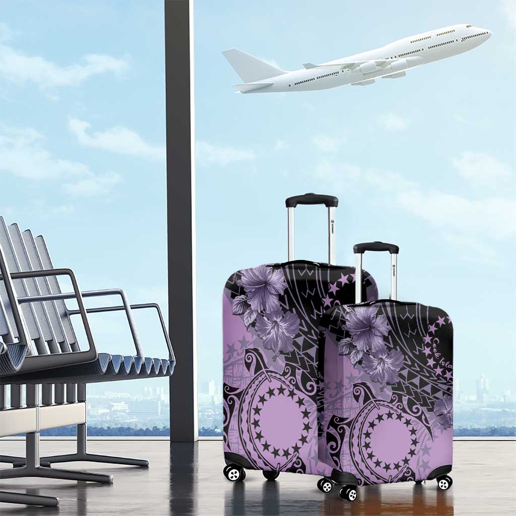 Cook Islands Turtle Luggage Cover Stars and Hibiscus - Purple
