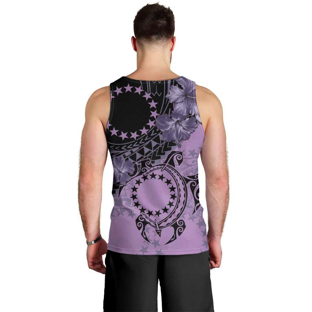 Cook Islands Turtle Men Tank Top Stars and Hibiscus - Purple LT01 - Polynesian Pride