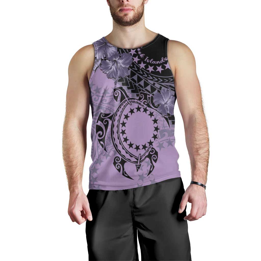 Cook Islands Turtle Men Tank Top Stars and Hibiscus - Purple LT01 - Polynesian Pride