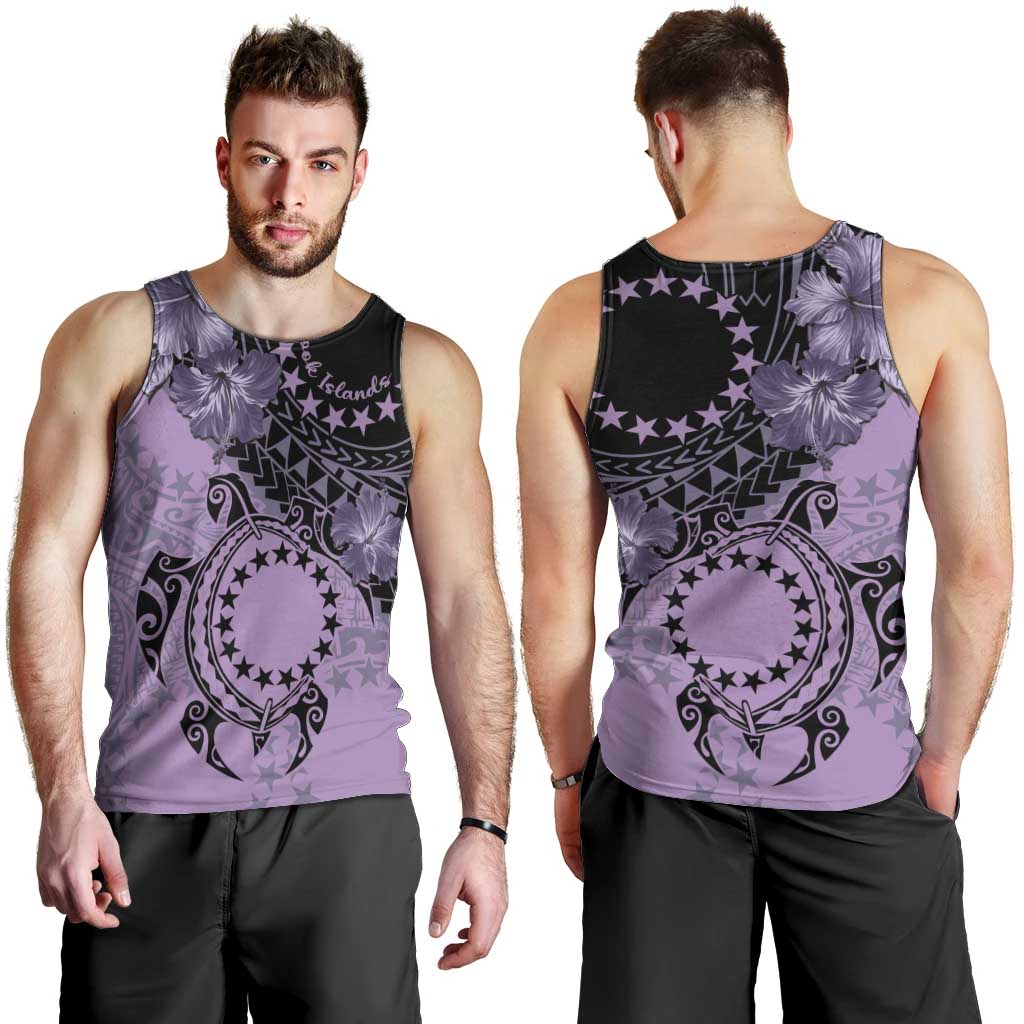Cook Islands Turtle Men Tank Top Stars and Hibiscus - Purple LT01 - Polynesian Pride