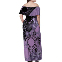 Cook Islands Turtle Off Shoulder Maxi Dress Stars and Hibiscus - Purple LT01 - Polynesian Pride