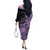 Cook Islands Turtle Off The Shoulder Long Sleeve Dress Stars and Hibiscus - Purple