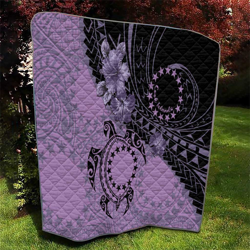 Cook Islands Turtle Quilt Stars and Hibiscus - Purple
