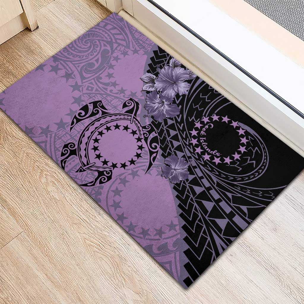 Cook Islands Turtle Rubber Doormat Stars and Hibiscus - Purple LT01 - Polynesian Pride