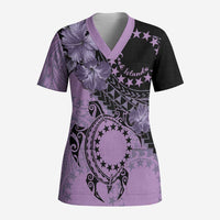 Cook Islands Turtle Scrub Top Stars and Hibiscus - Purple - Polynesian Pride