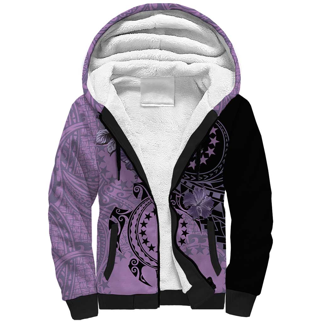Cook Islands Turtle Sherpa Hoodie Stars and Hibiscus - Purple LT01 Unisex Purple - Polynesian Pride