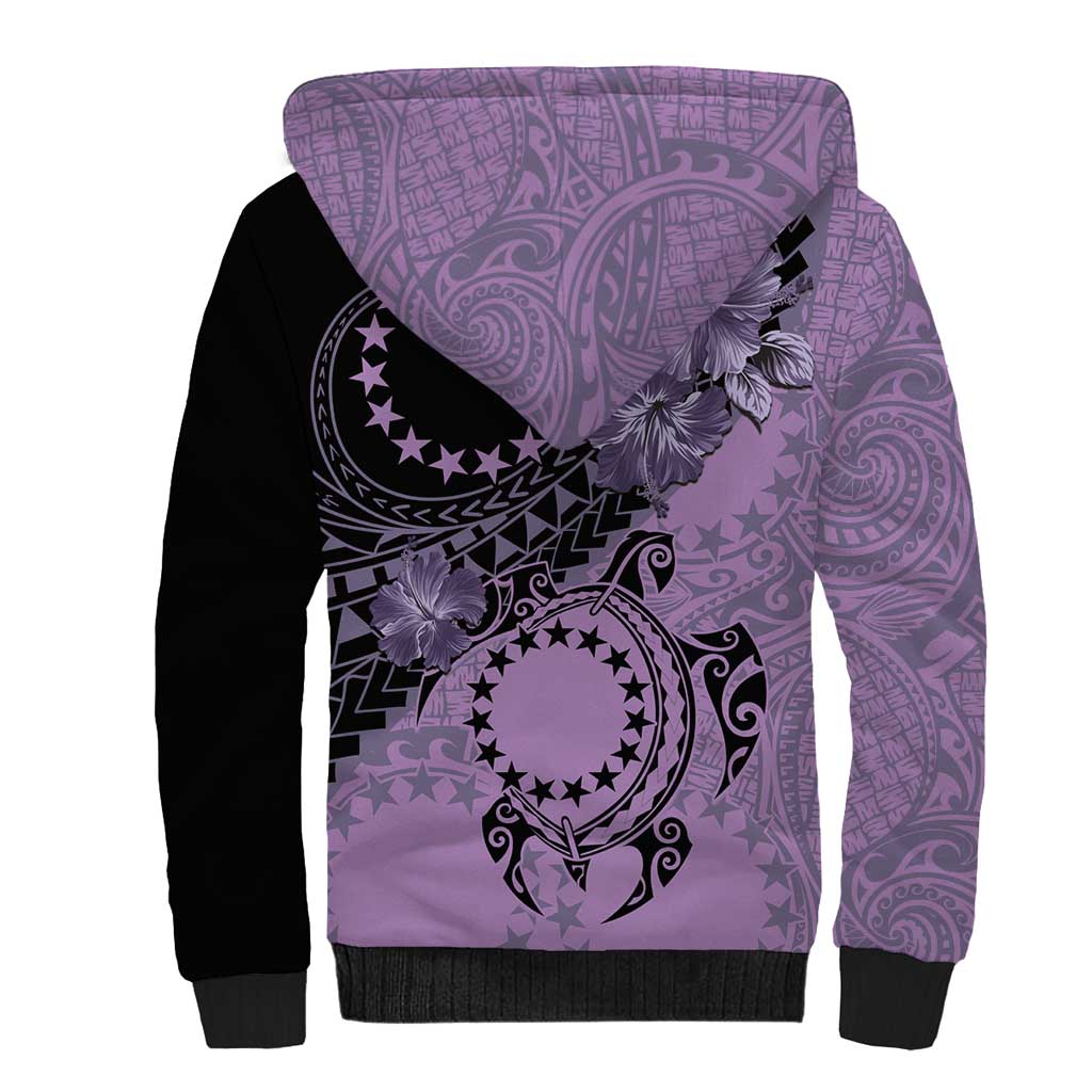 Cook Islands Turtle Sherpa Hoodie Stars and Hibiscus - Purple LT01 - Polynesian Pride