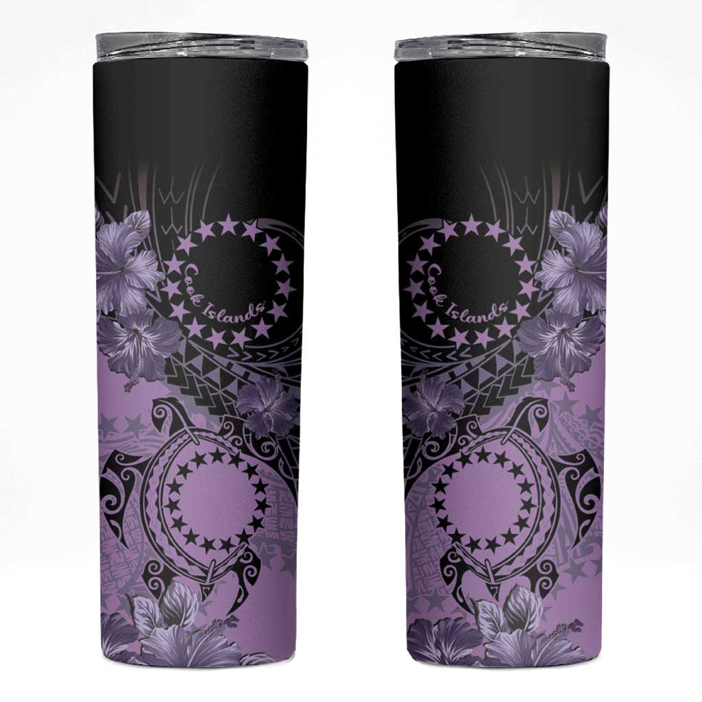 Cook Islands Turtle Skinny Tumbler Stars and Hibiscus - Purple