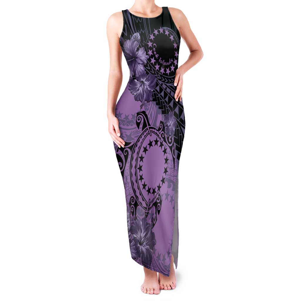 Cook Islands Turtle Tank Maxi Dress Stars and Hibiscus - Purple LT01 Women Purple - Polynesian Pride