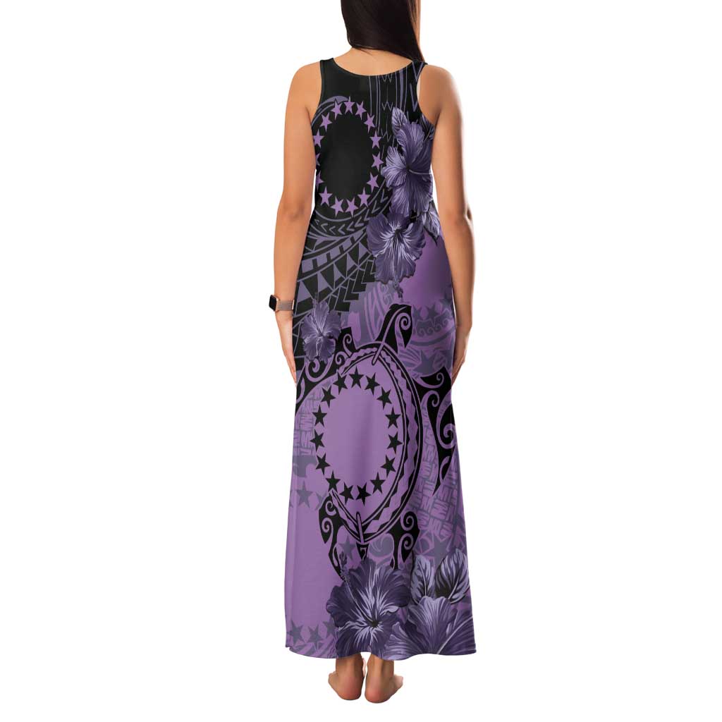Cook Islands Turtle Tank Maxi Dress Stars and Hibiscus - Purple LT01 - Polynesian Pride
