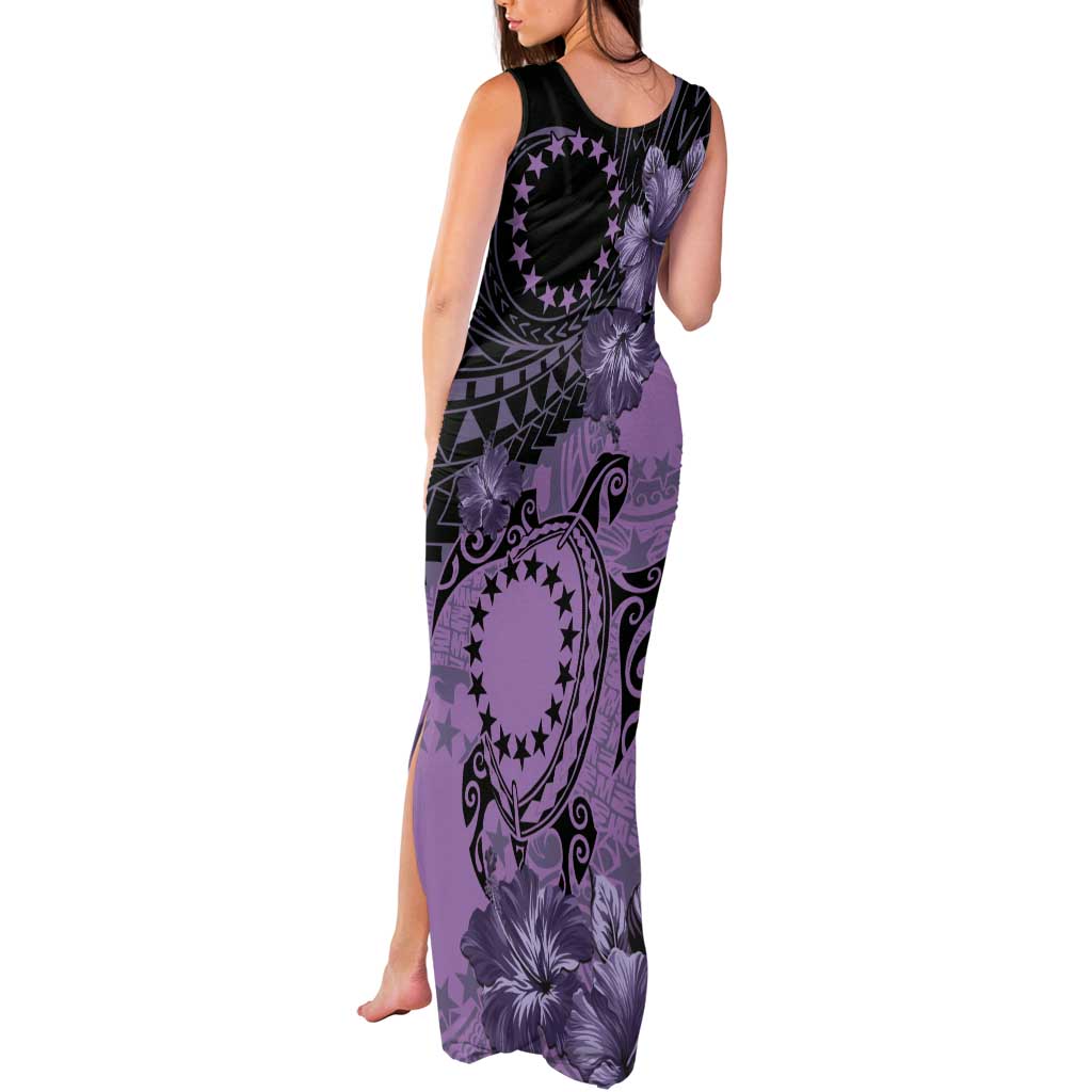 Cook Islands Turtle Tank Maxi Dress Stars and Hibiscus - Purple LT01 - Polynesian Pride