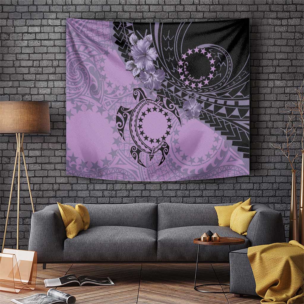 Cook Islands Turtle Tapestry Stars and Hibiscus - Purple