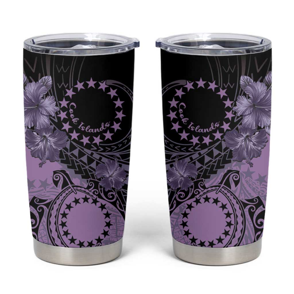 Cook Islands Turtle Tumbler Cup Stars and Hibiscus - Purple LT01 Purple - Polynesian Pride