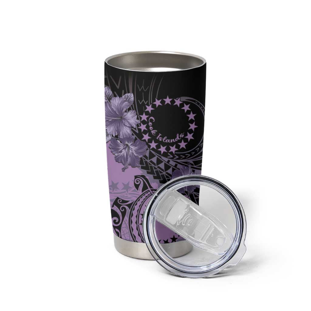 Cook Islands Turtle Tumbler Cup Stars and Hibiscus - Purple LT01 - Polynesian Pride
