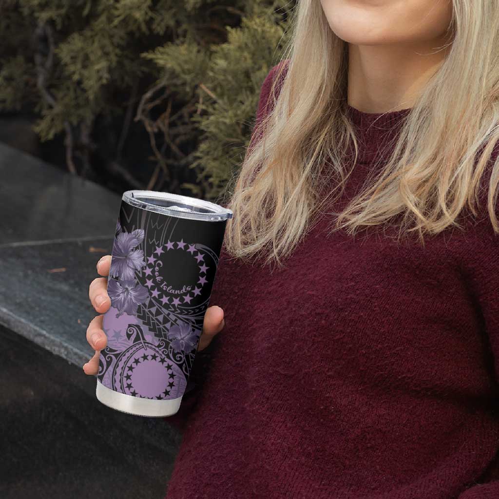 Cook Islands Turtle Tumbler Cup Stars and Hibiscus - Purple LT01 - Polynesian Pride