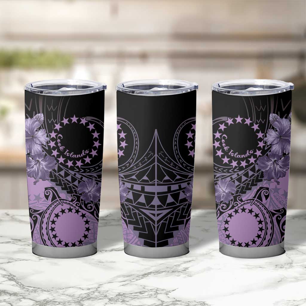 Cook Islands Turtle Tumbler Cup Stars and Hibiscus - Purple LT01 - Polynesian Pride
