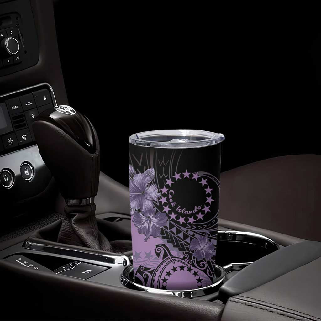 Cook Islands Turtle Tumbler Cup Stars and Hibiscus - Purple LT01 - Polynesian Pride