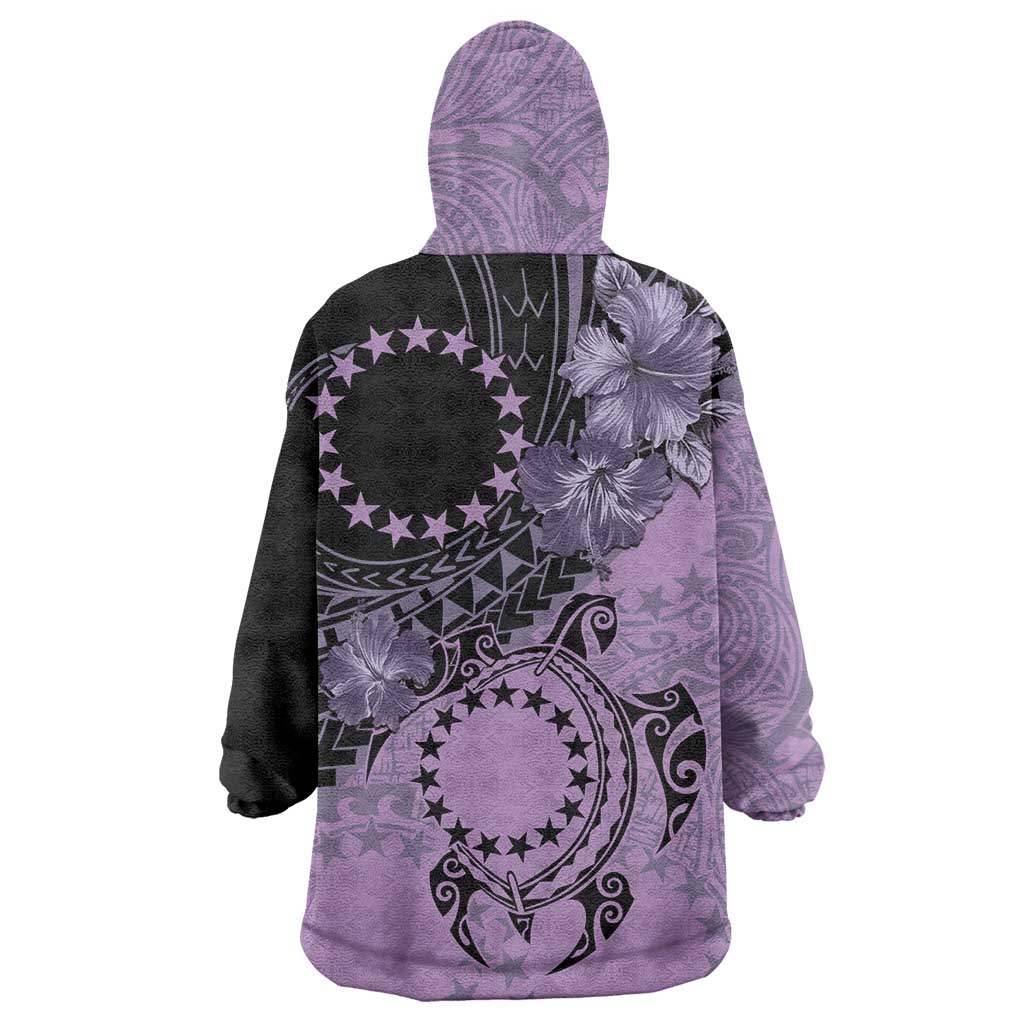 Cook Islands Turtle Wearable Blanket Hoodie Stars and Hibiscus - Purple