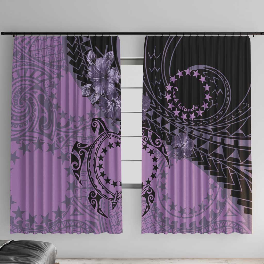 Cook Islands Turtle Window Curtain Stars and Hibiscus - Purple LT01 With Hooks Purple - Polynesian Pride