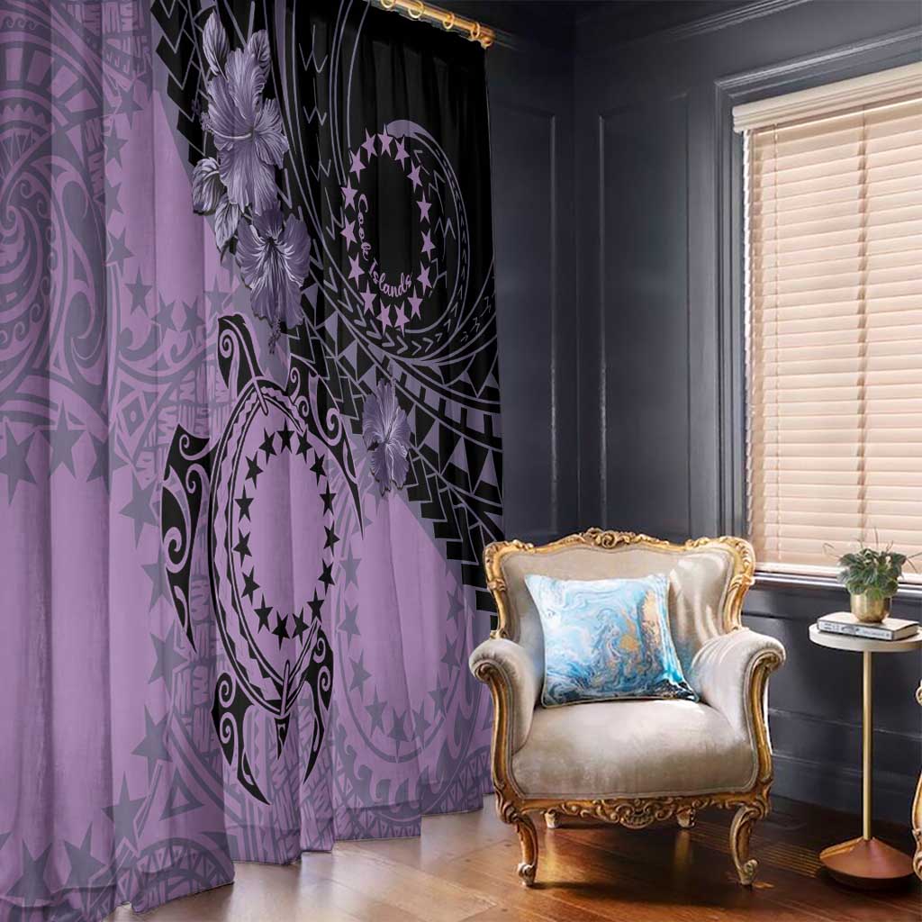 Cook Islands Turtle Window Curtain Stars and Hibiscus - Purple LT01 - Polynesian Pride