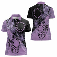 Cook Islands Turtle Women Polo Shirt Stars and Hibiscus - Purple