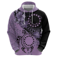 Cook Islands Turtle Zip Hoodie Stars and Hibiscus - Purple