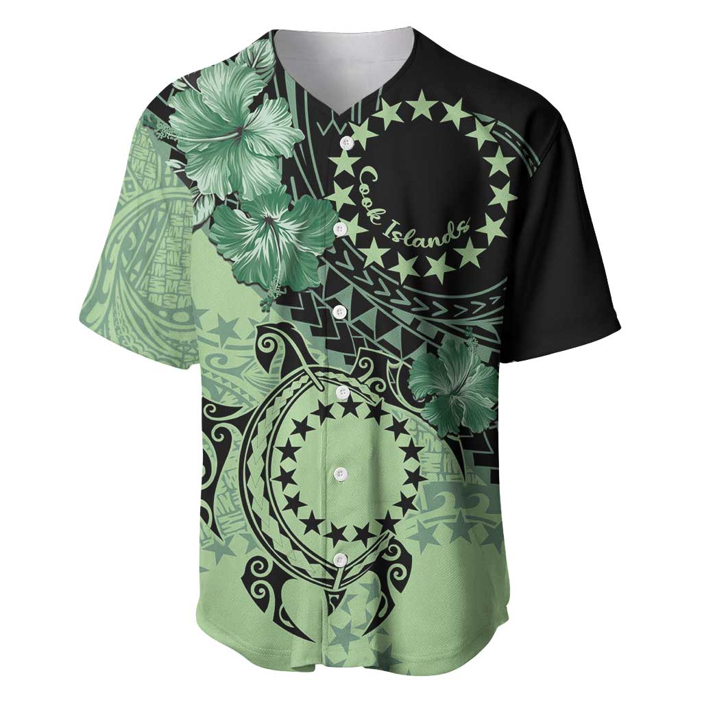 Cook Islands Turtle Baseball Jersey Stars and Hibiscus - Green