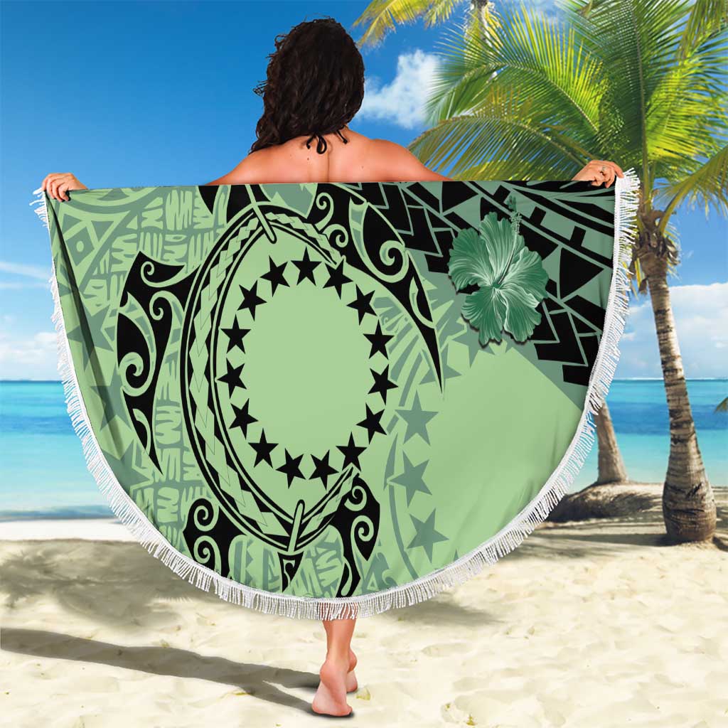 Cook Islands Turtle Beach Blanket Stars and Hibiscus - Green LT01 - Polynesian Pride