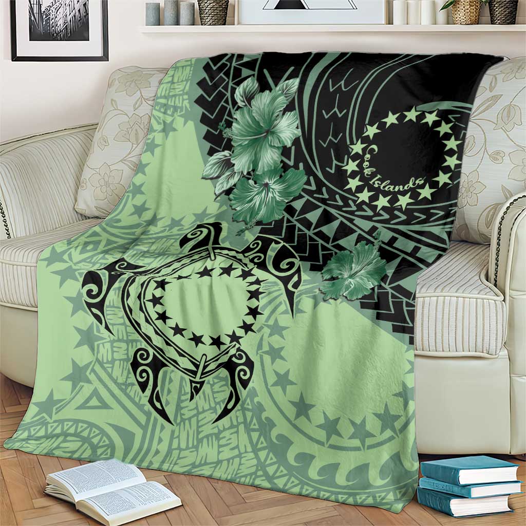 Cook Islands Turtle Blanket Stars and Hibiscus - Green LT01 - Polynesian Pride