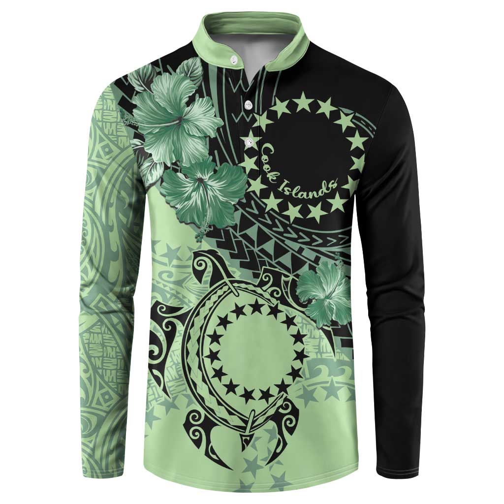 Cook Islands Turtle Button Sweatshirt Stars and Hibiscus - Green LT01 Green - Polynesian Pride