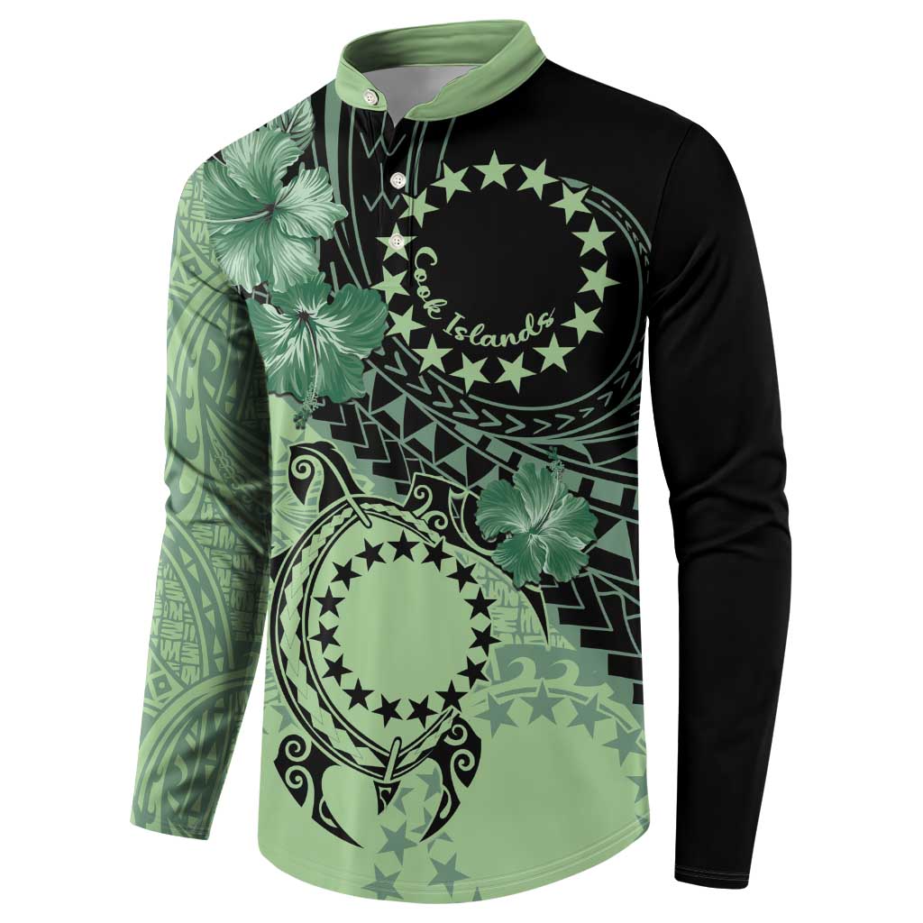 Cook Islands Turtle Button Sweatshirt Stars and Hibiscus - Green LT01 - Polynesian Pride