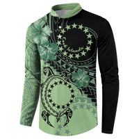 Cook Islands Turtle Button Sweatshirt Stars and Hibiscus - Green LT01 - Polynesian Pride