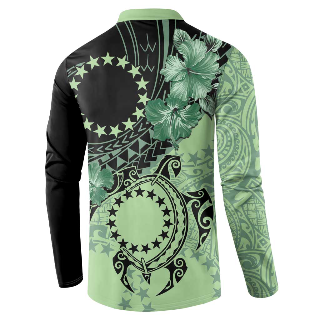 Cook Islands Turtle Button Sweatshirt Stars and Hibiscus - Green LT01 - Polynesian Pride