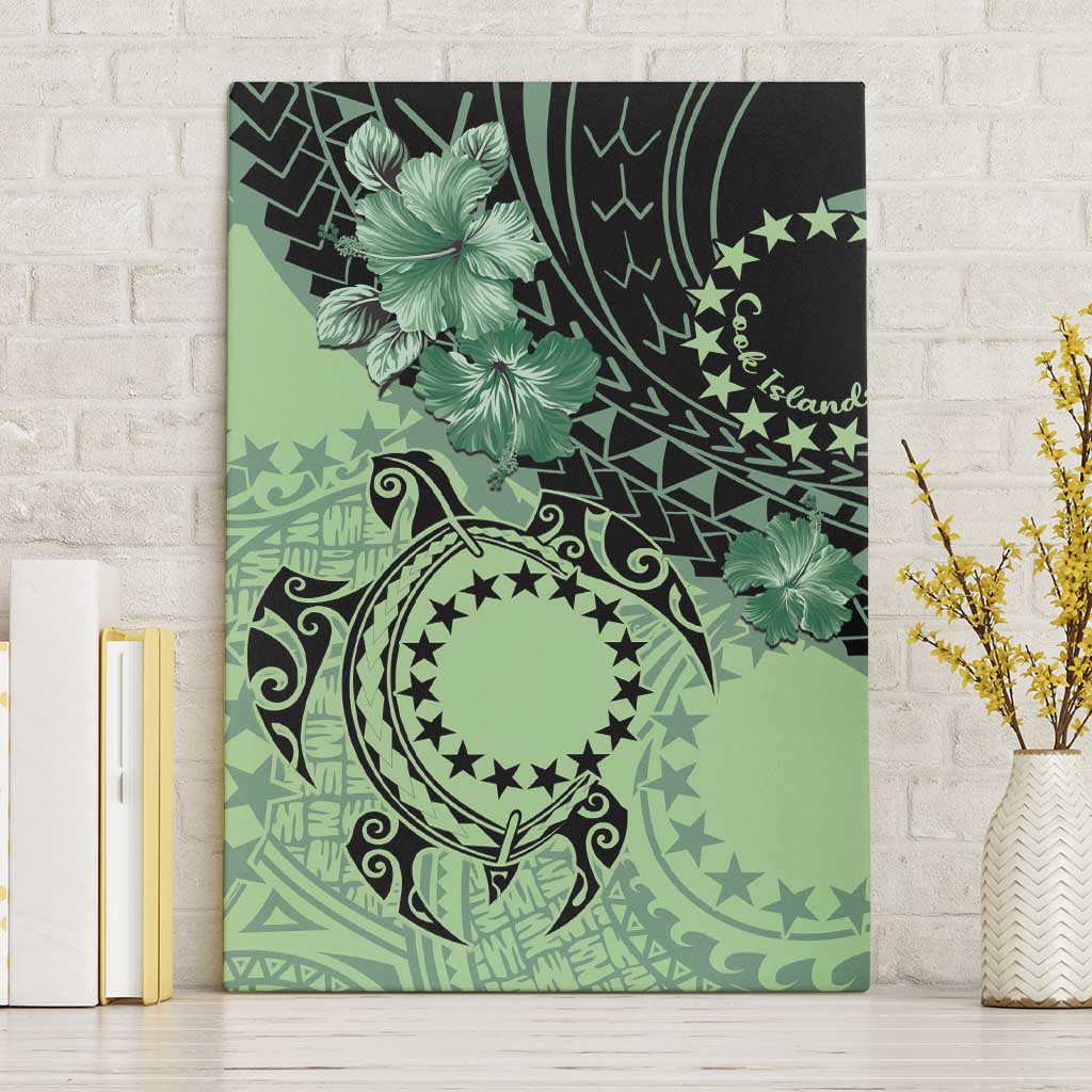Cook Islands Turtle Canvas Wall Art Stars and Hibiscus - Green LT01 Without Frame Green - Polynesian Pride