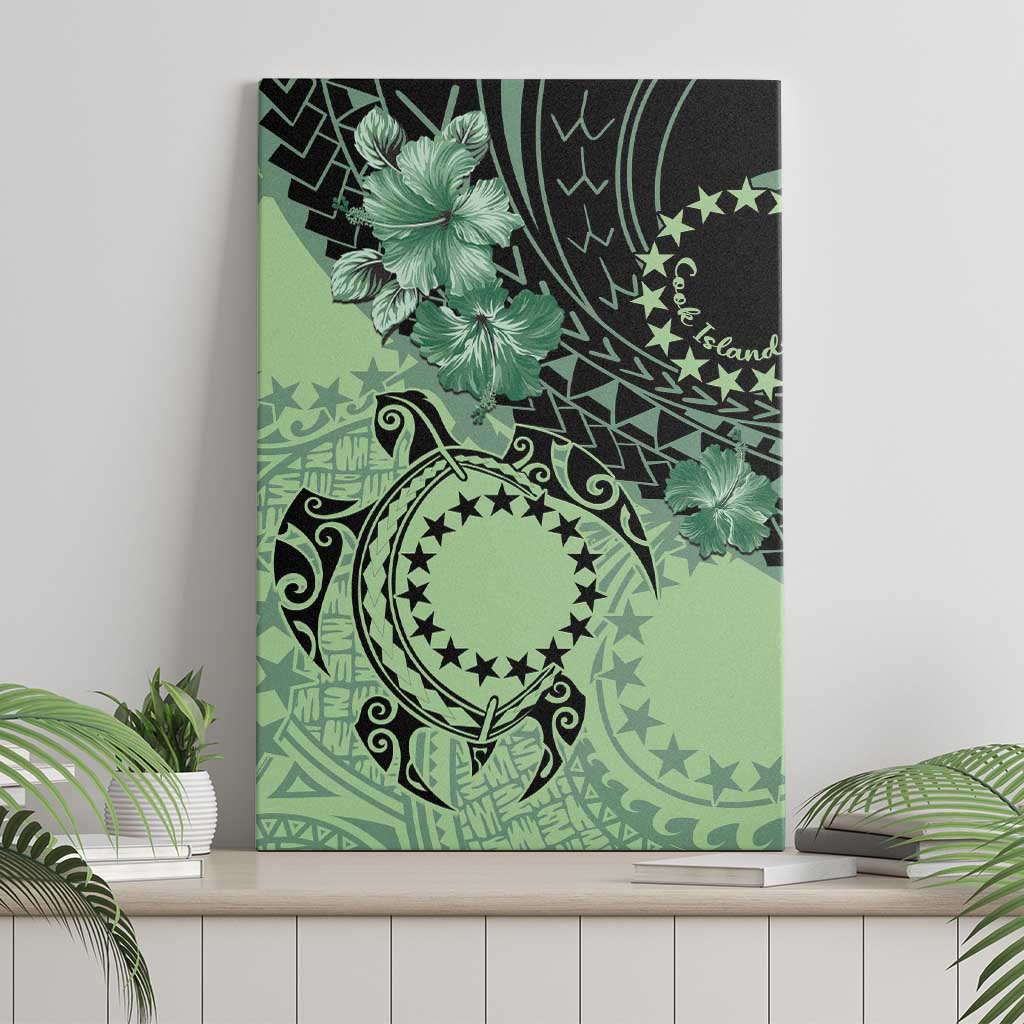 Cook Islands Turtle Canvas Wall Art Stars and Hibiscus - Green LT01 - Polynesian Pride