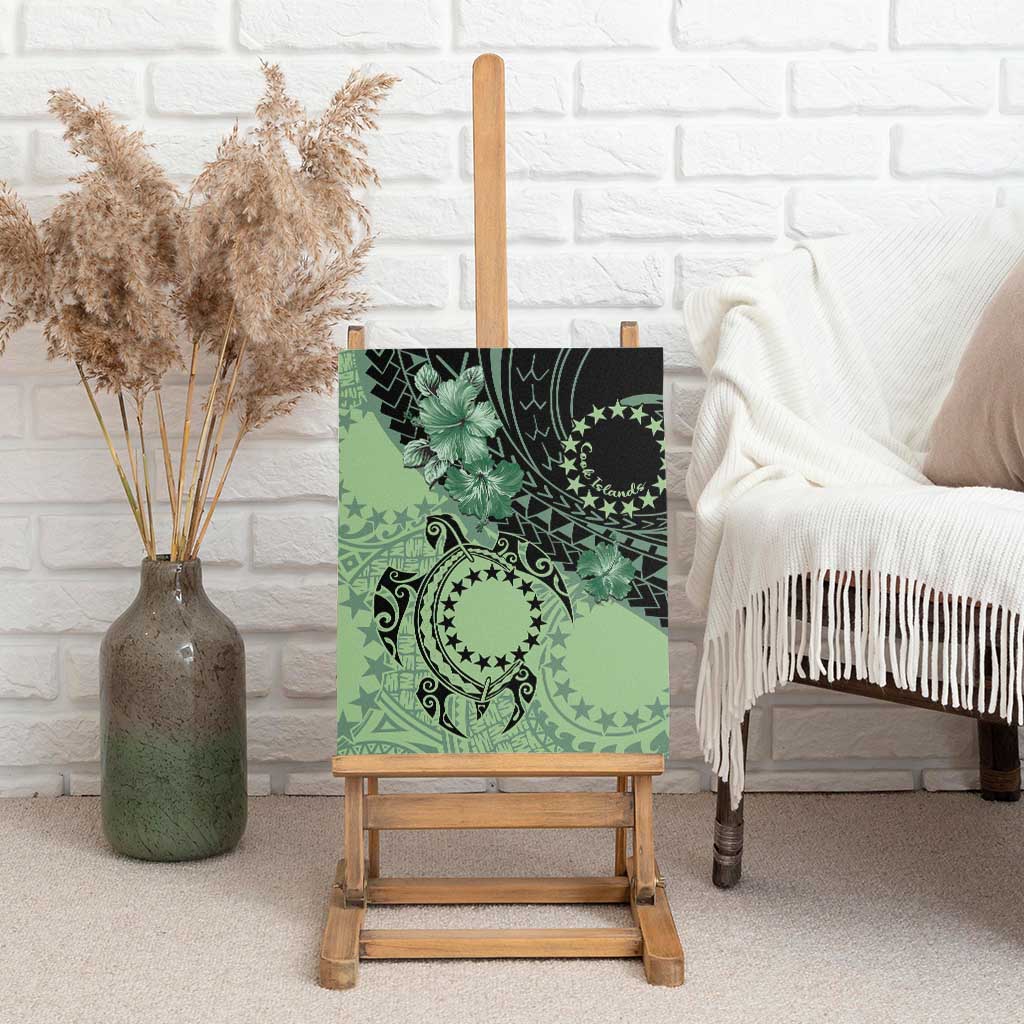 Cook Islands Turtle Canvas Wall Art Stars and Hibiscus - Green LT01 - Polynesian Pride