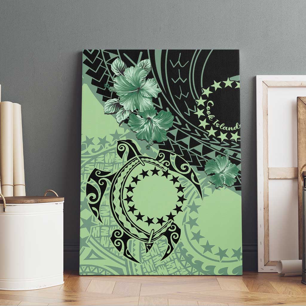 Cook Islands Turtle Canvas Wall Art Stars and Hibiscus - Green LT01 - Polynesian Pride