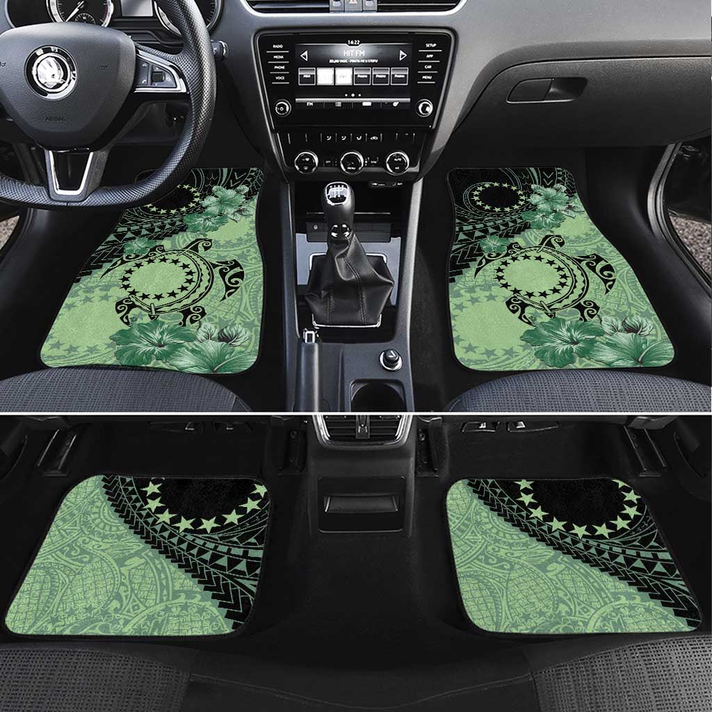 Cook Islands Turtle Car Mats Stars and Hibiscus - Green LT01 Set 4pcs Green - Polynesian Pride