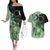 Cook Islands Turtle Couples Matching Off The Shoulder Long Sleeve Dress and Hawaiian Shirt Stars and Hibiscus - Green