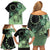 Cook Islands Turtle Family Matching Off Shoulder Short Dress and Hawaiian Shirt Stars and Hibiscus - Green