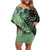 Cook Islands Turtle Family Matching Off Shoulder Short Dress and Hawaiian Shirt Stars and Hibiscus - Green