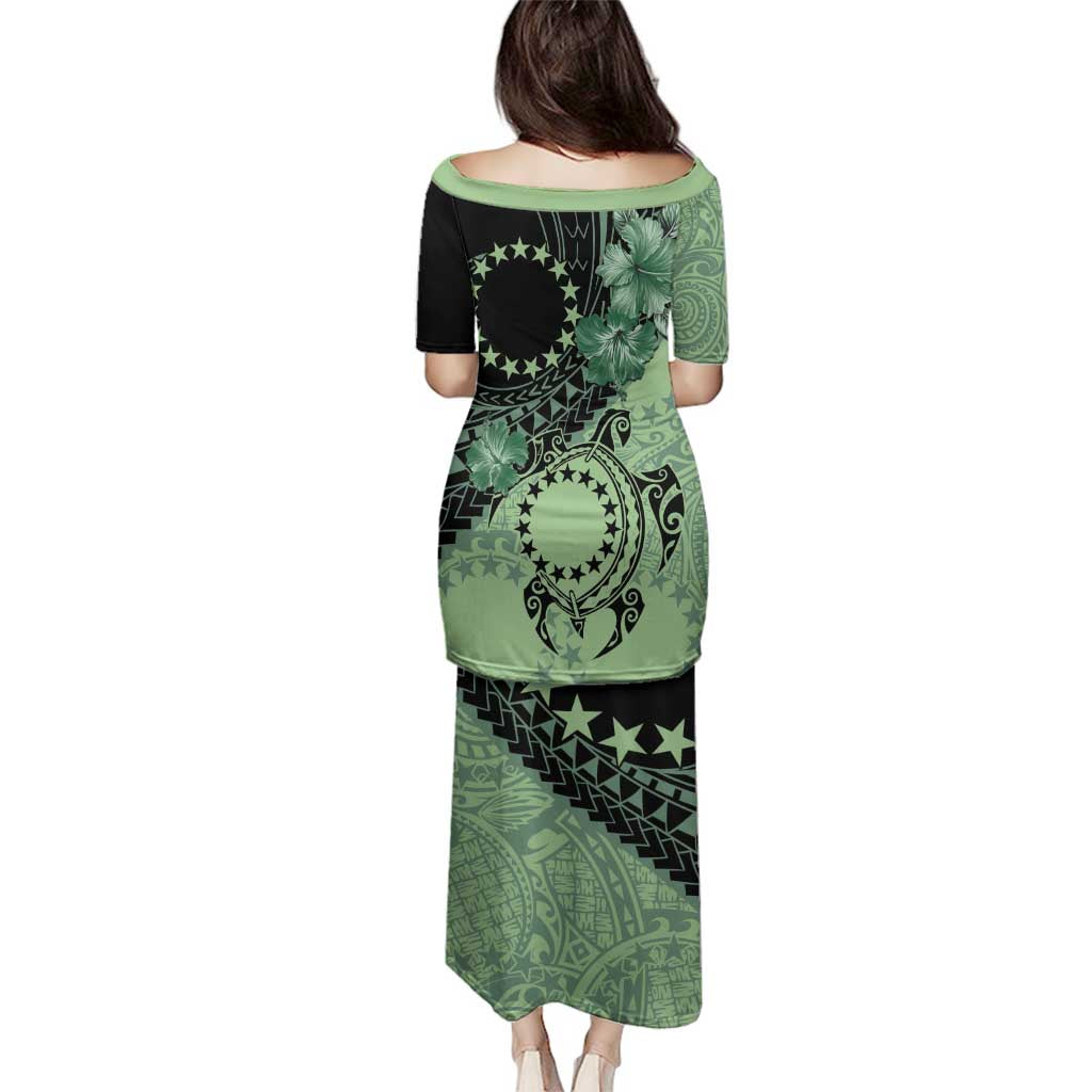 Cook Islands Turtle Family Matching Puletasi and Hawaiian Shirt Stars and Hibiscus - Green