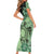 Cook Islands Turtle Family Matching Short Sleeve Bodycon Dress and Hawaiian Shirt Stars and Hibiscus - Green