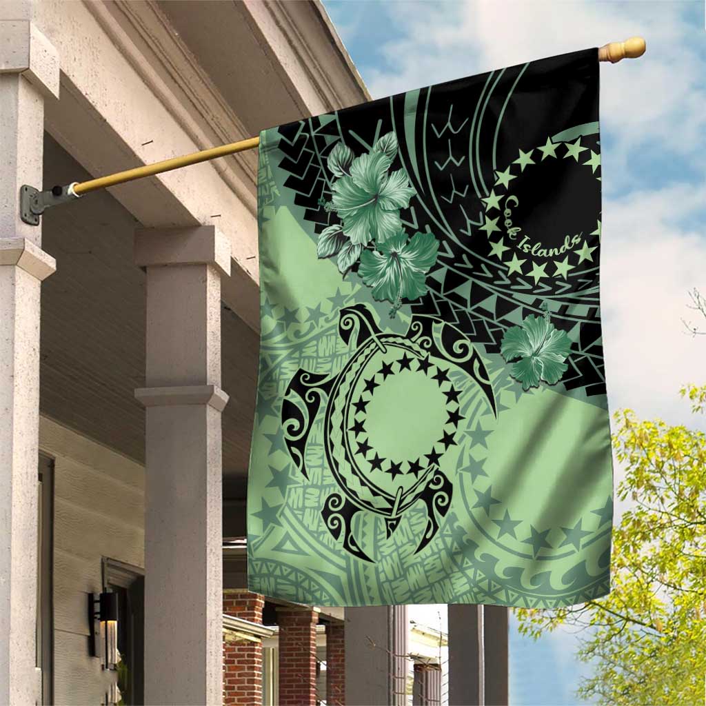 Cook Islands Turtle Garden Flag Stars and Hibiscus - Green LT01 House Flag Green - Polynesian Pride