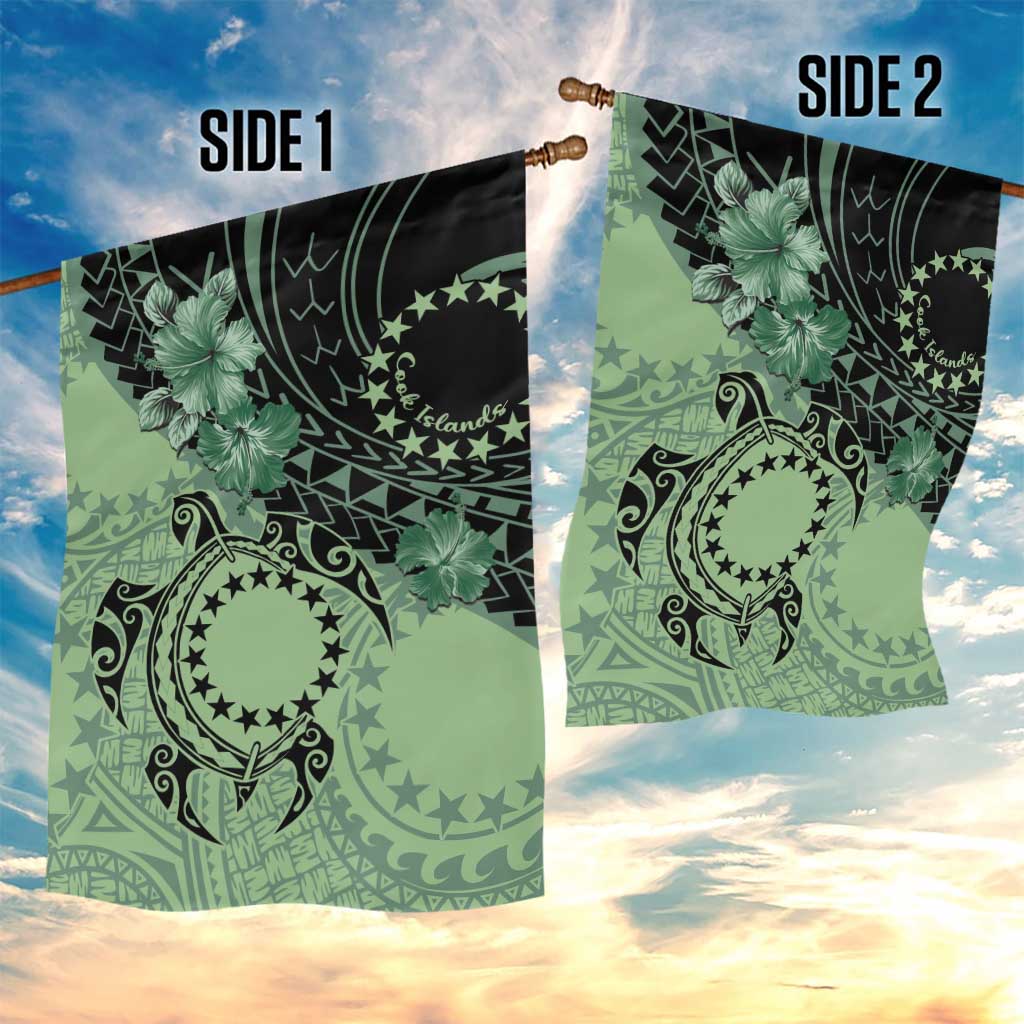 Cook Islands Turtle Garden Flag Stars and Hibiscus - Green LT01 - Polynesian Pride