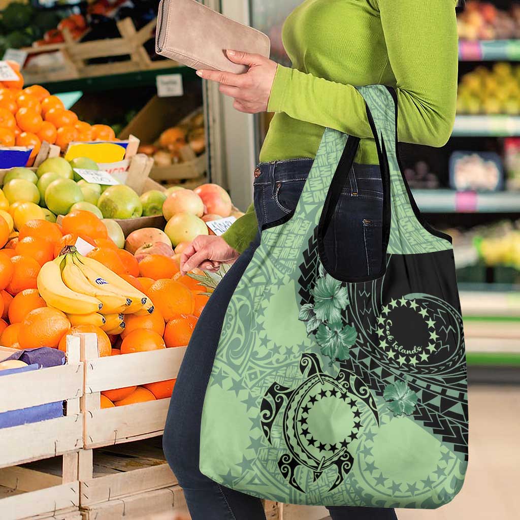Cook Islands Turtle Grocery Bag Stars and Hibiscus - Green LT01 - Polynesian Pride