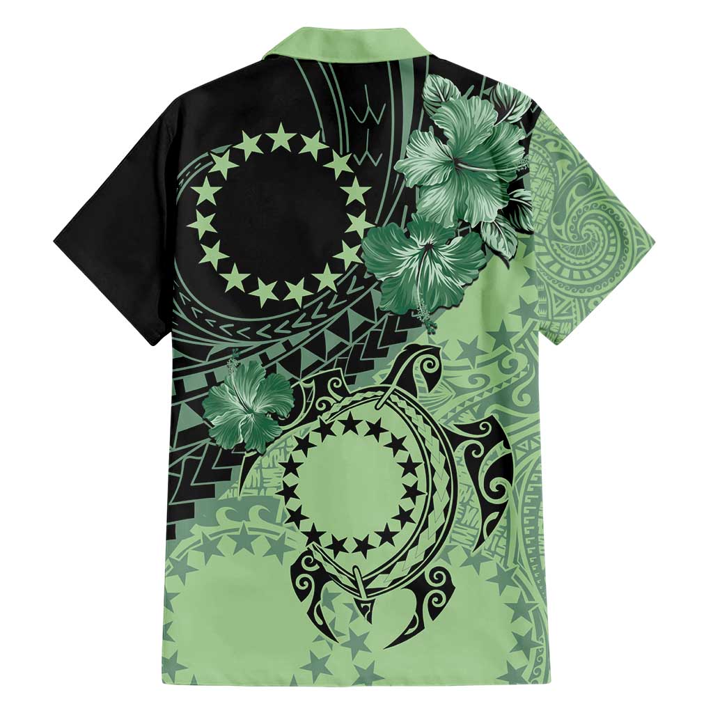 Cook Islands Turtle Hawaiian Shirt Stars and Hibiscus - Green LT01 - Polynesian Pride