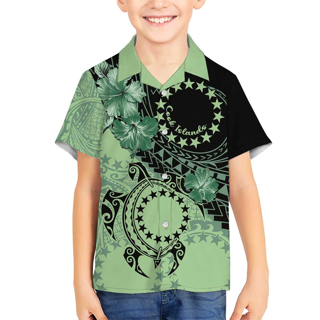Cook Islands Turtle Hawaiian Shirt Stars and Hibiscus - Green LT01 - Polynesian Pride