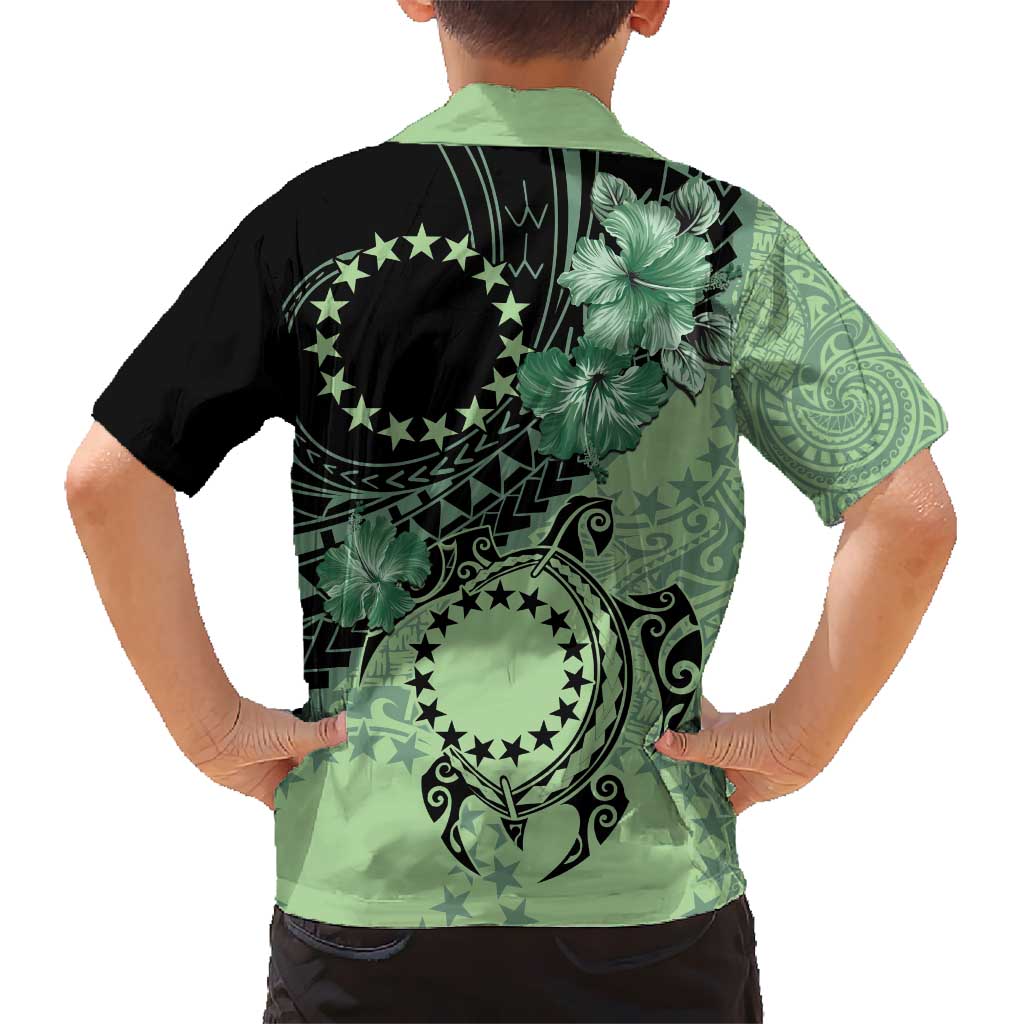 Cook Islands Turtle Hawaiian Shirt Stars and Hibiscus - Green LT01 - Polynesian Pride